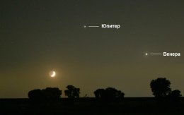 Луна, Юпитер и Венера на ночном небе