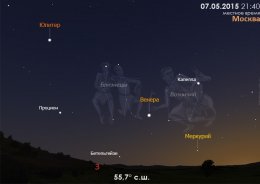 Меркурий, Венера и Юпитер на вечернем небе Москвы