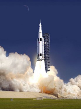 Запуск ракеты SLS в представлении художника (иллюстрация NASA/Wikimedia Commons).
